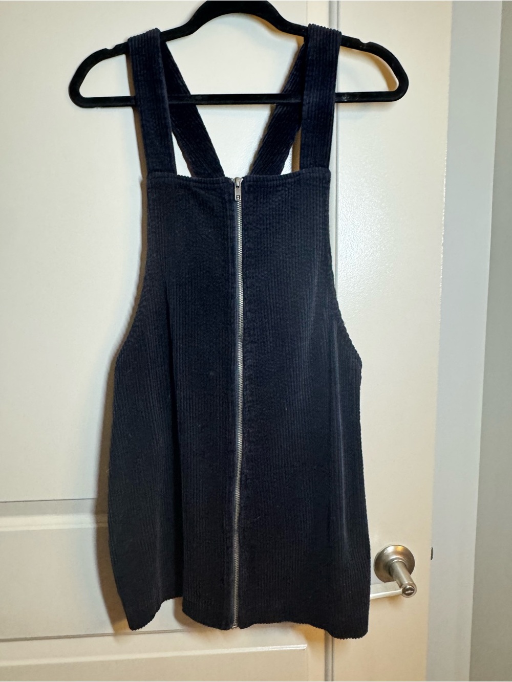 Forever 21 Black Corduroy Zip-Front Pinafore Mini Dress
